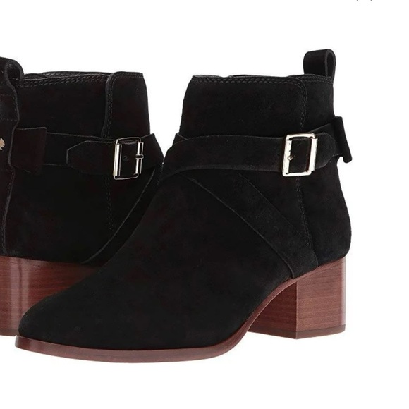 Kate Spade Womens Black Suede Ankle Boots 9M Buckle Block Heel Vero Cuoio Event - Picture 1 of 15